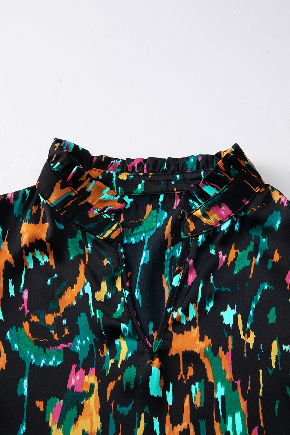 Multicolour Abstract Print 3/4 Puff Sleeve Ruffle Blouse - LA Grand