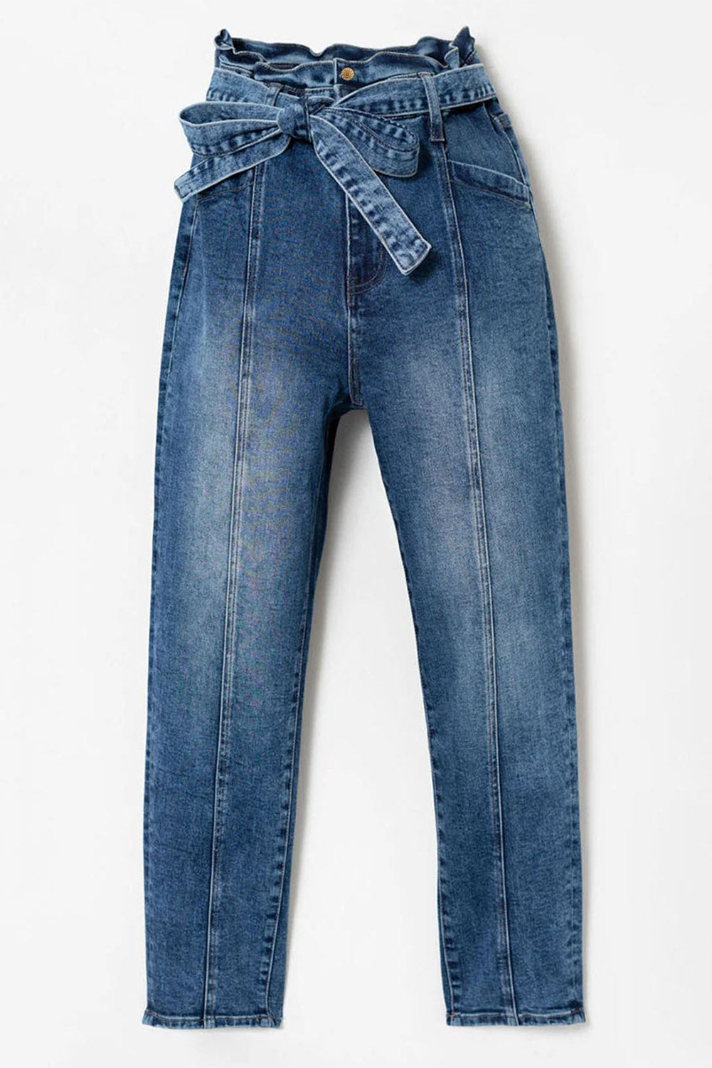 Blue Seamed Stitching High Waist Knot Skinny Jeans - LA Grand