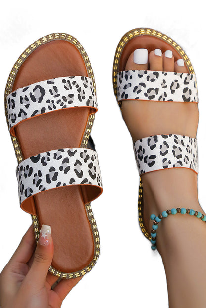 Leopard Double Straps Slip-on Flat Slippers - LA Grand