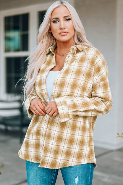 Buttoned Turn Down Collar Plaid Shirt - LA Grand