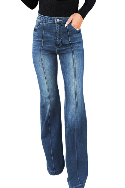 Blue Central Seam Stitching Wide Leg Jeans - LA Grand