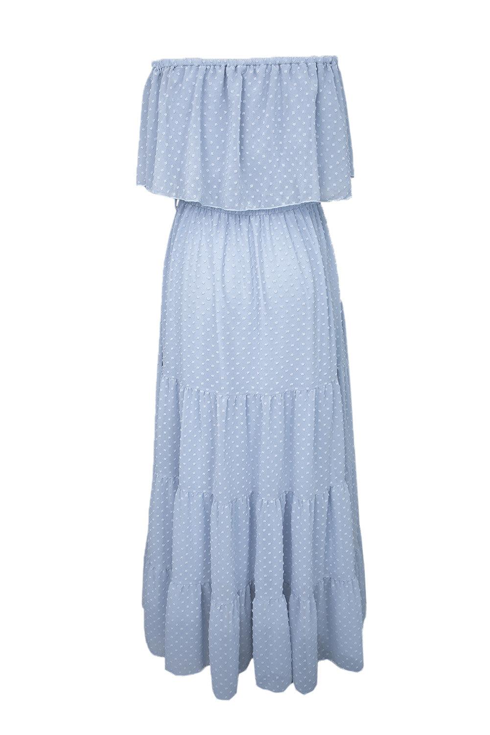 Sky Blue Yellow Yellow Off Shoulder Ruffle Swiss Dot Maxi Dress - LA Grand