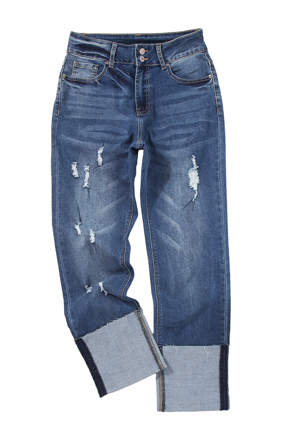 Blue High Waist Distressed Straight Leg Jeans - LA Grand