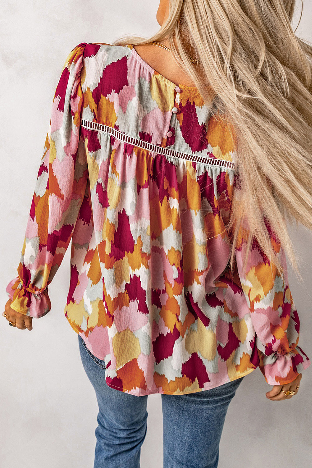 Multicolor Abstract Printed Long Sleeve Blouse - LA Grand