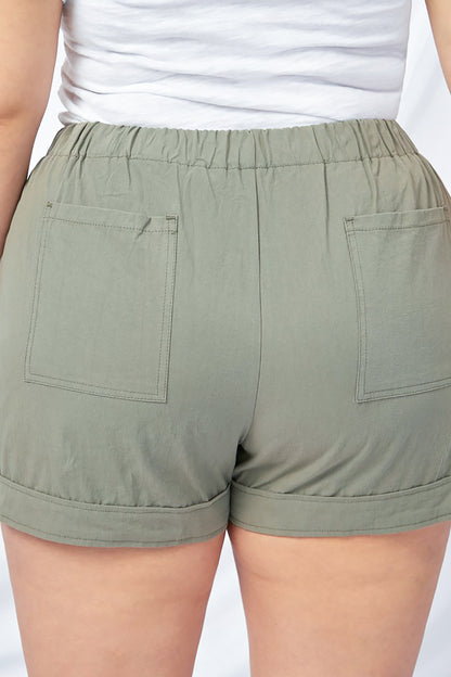 Green Gray Black/Fiery Red/Blue/Green/Gray/Apricot Elastic Waist Drawstring Pocket Shorts - LA Grand