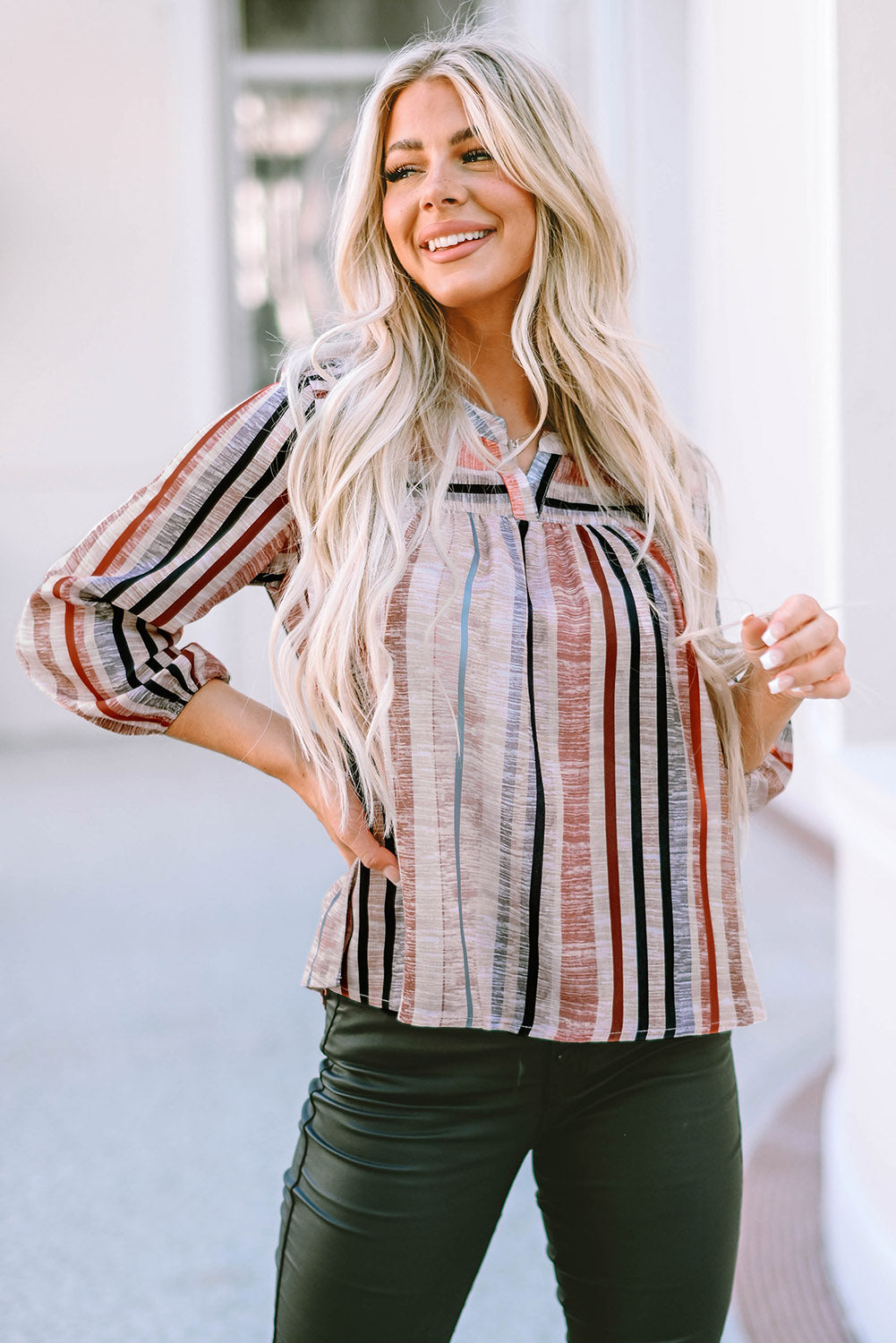 Multicolor Striped 3/4 Sleeve Blouse - LA Grand