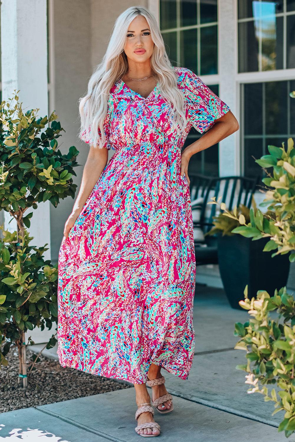 Wrap V Neck Floral Maxi Dress - LA Grand