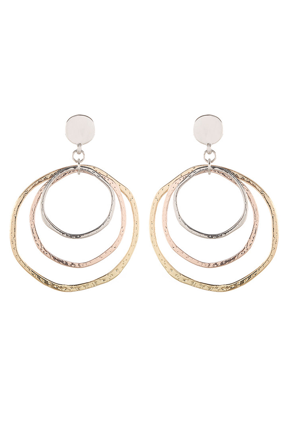 Silver 3-color Concentric Rings Dangle Earrings - LA Grand