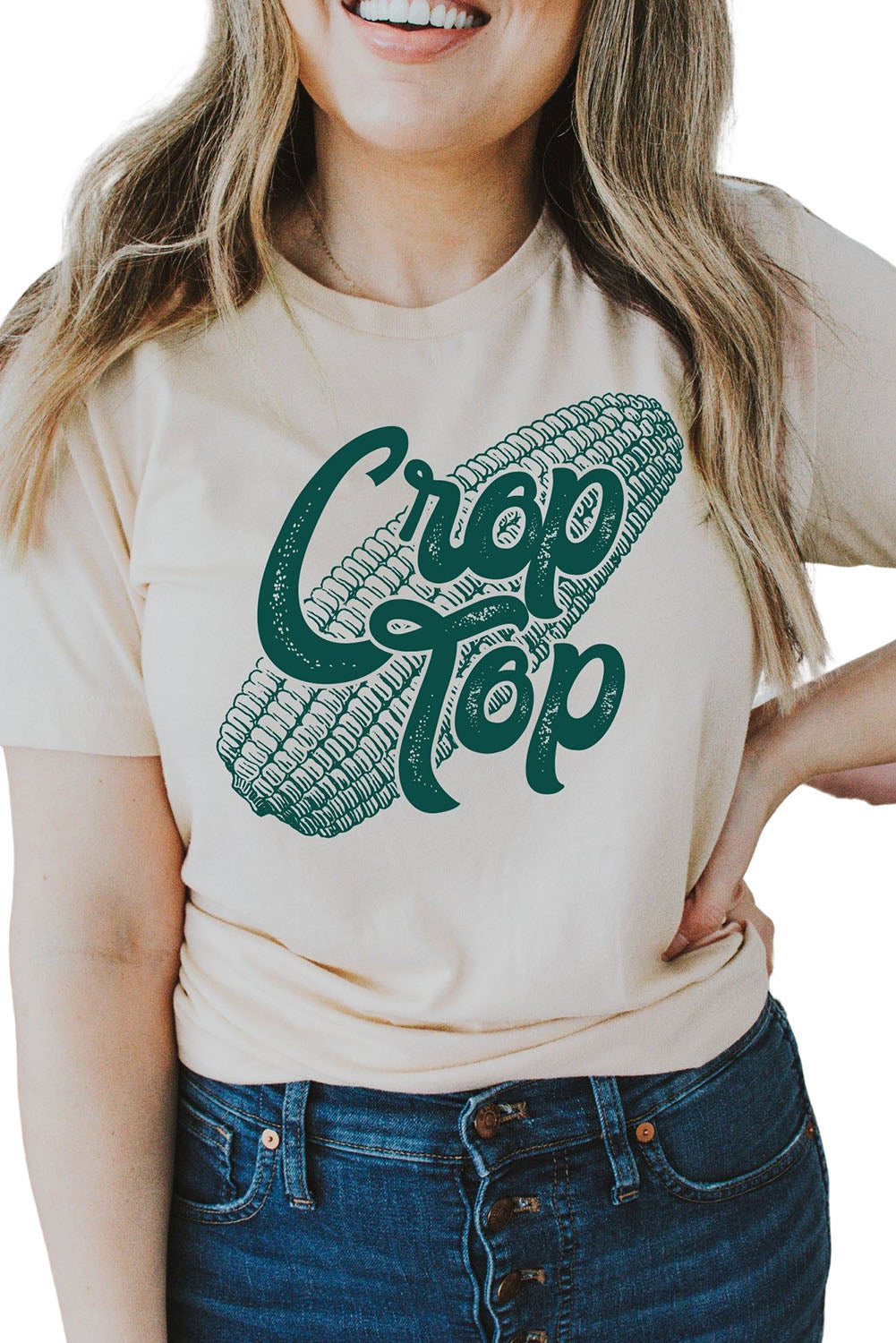 Khaki Corn Crop Top Graphic Tee - LA Grand