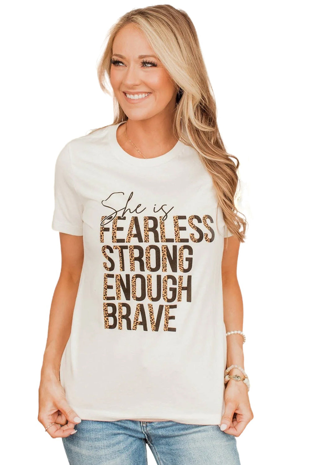 White She is FEARLESS STRONG ENOUGH BRAVE Graphic Tee - LA Grand