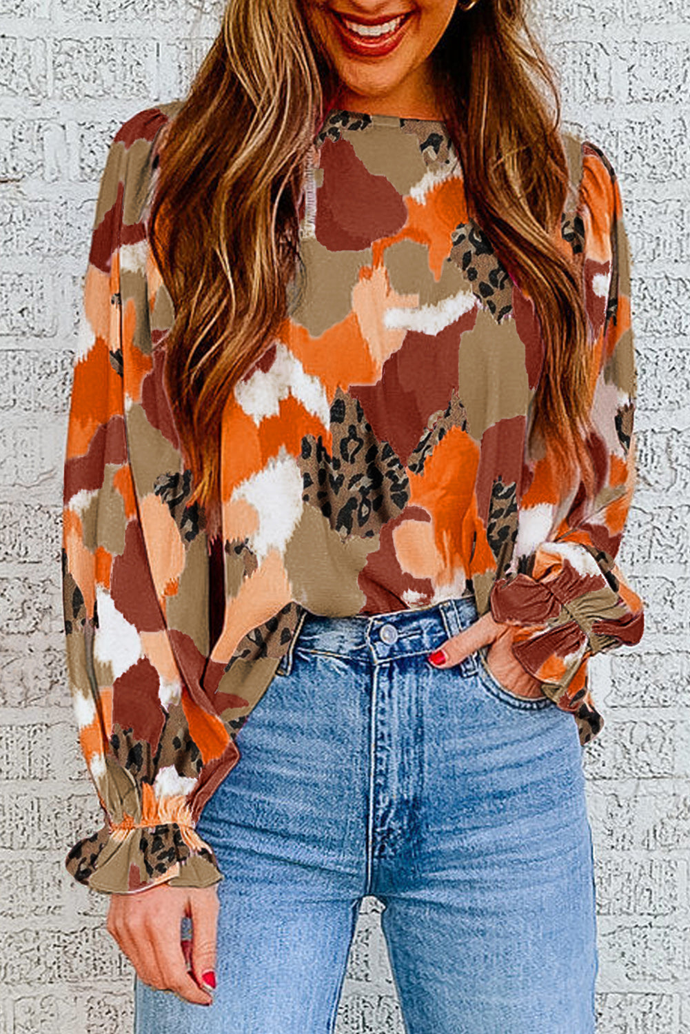 Multicolor Abstract Printed Long Sleeve Blouse - LA Grand