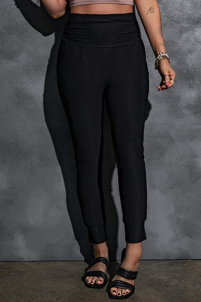 Black High Waist Pleated Pocket Leggings - LA Grand