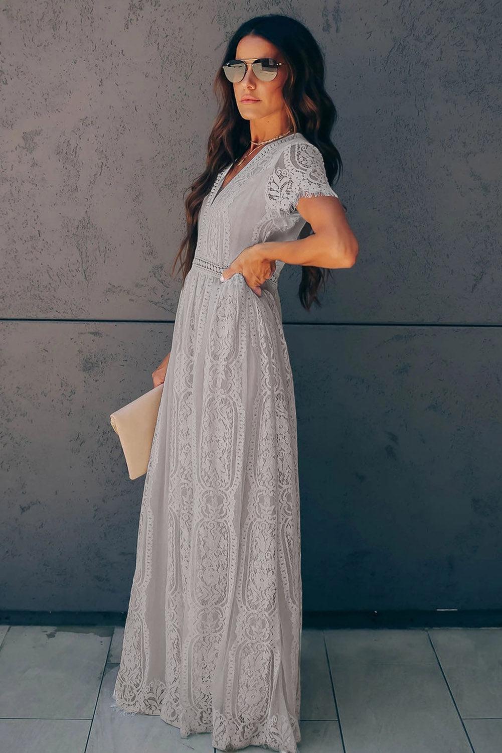 Serenity Sky Lace-Inspired Maxi Dress - LA Grand