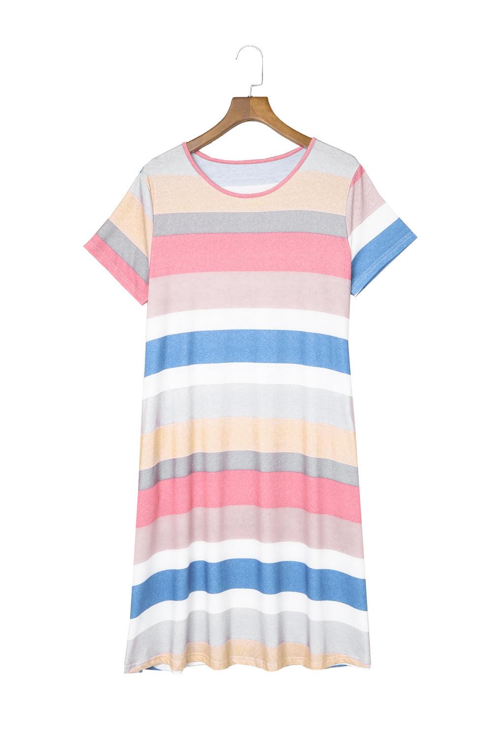 Multicolor Striped Pocket T Shirt Dress - LA Grand