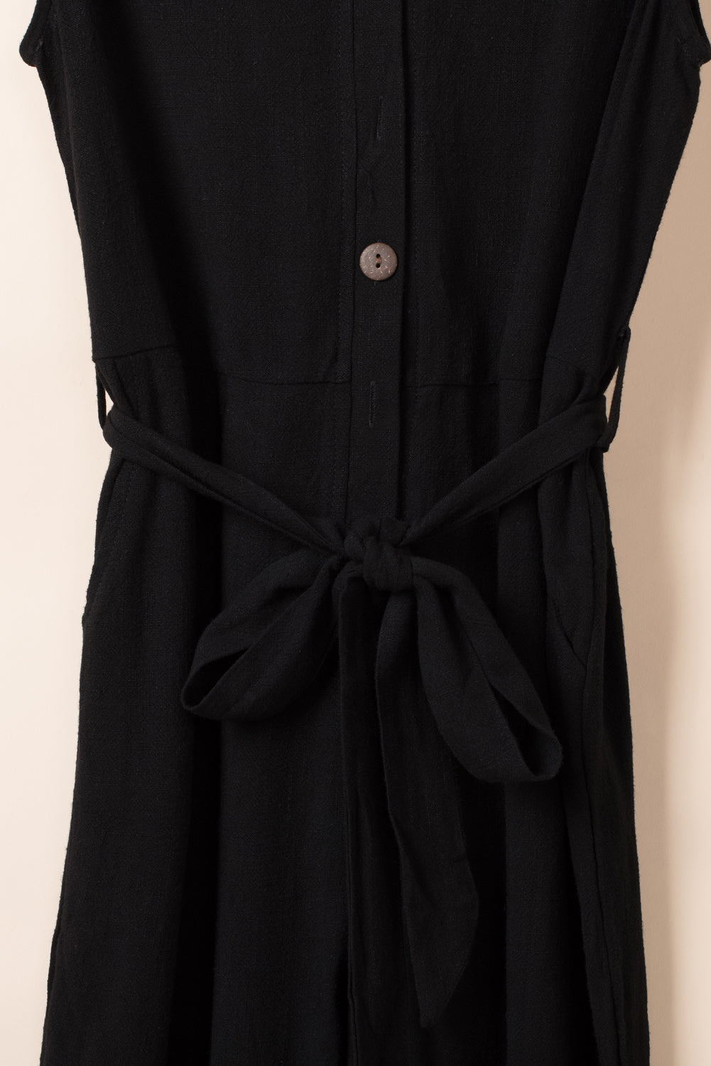 Black V Neck Button Belted Jumpsuit with Pockets - LA Grand