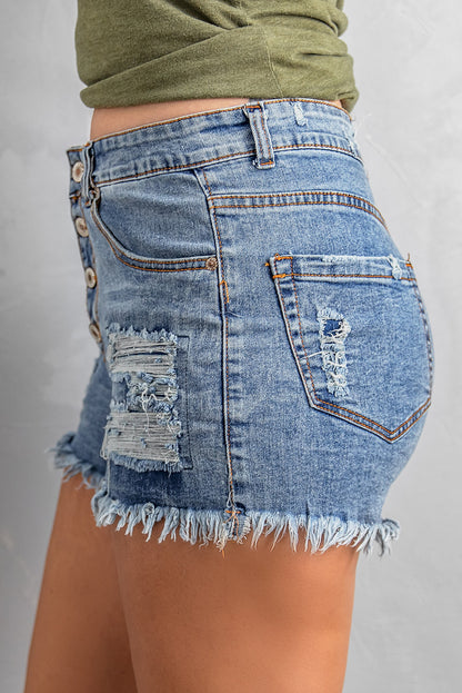 Sky Blue Gypsy Mid-rise Distressed Denim Shorts - LA Grand