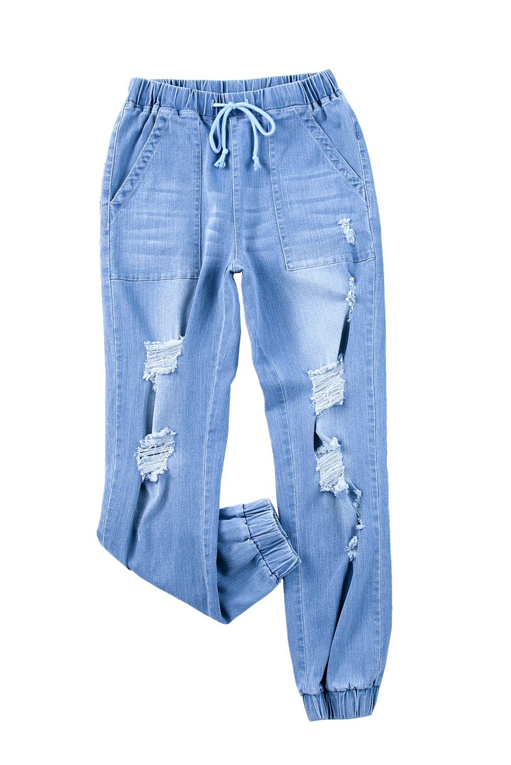 Blue Pocketed Distressed Denim Joggers - LA Grand