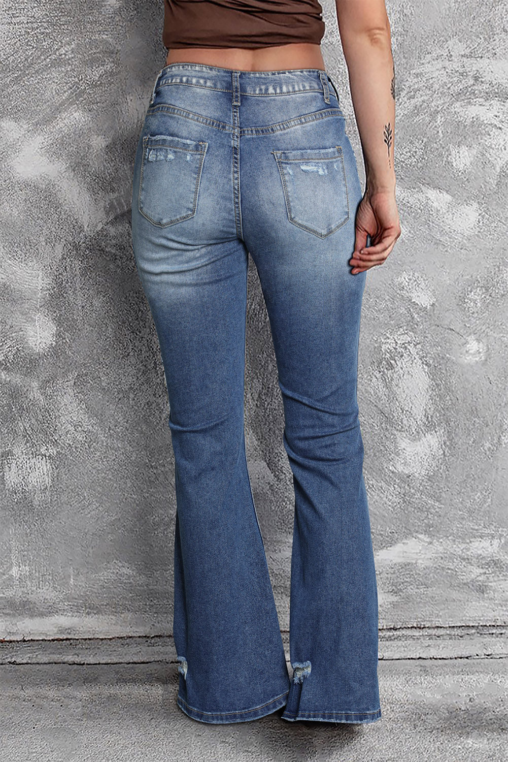 Blue Distressed Flare Jeans - LA Grand