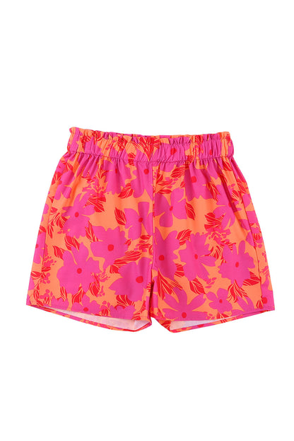 Pink Floral Print Smocked Waist Shorts - LA Grand