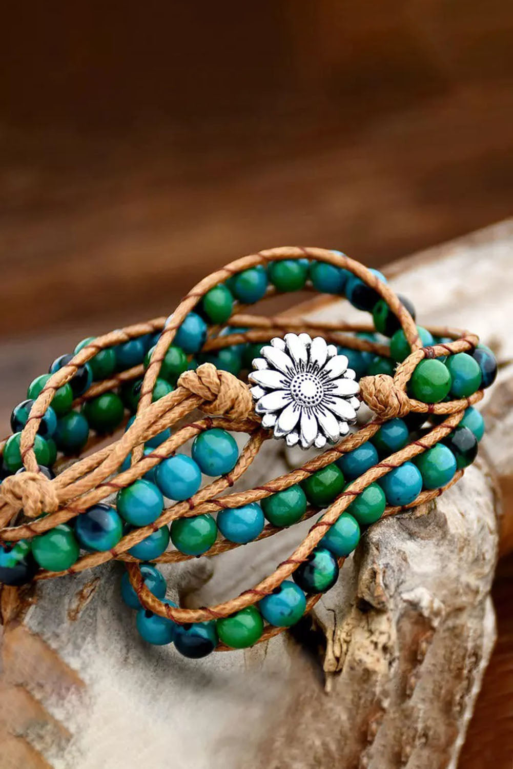 Green Bohemian Sunflower Beading Multi-Layered Bracelet - LA Grand