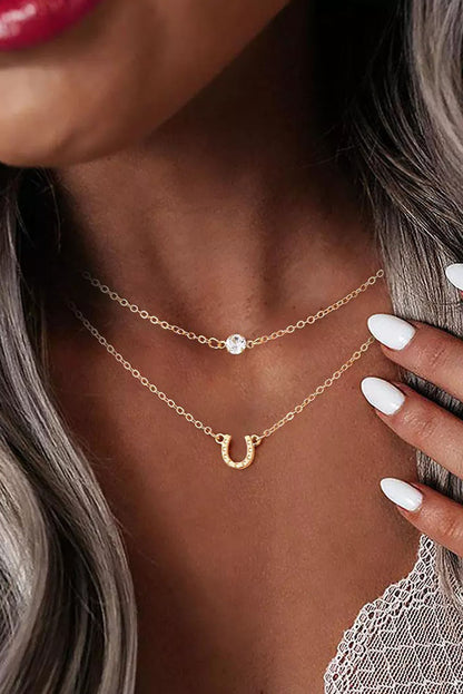 Gold Horseshoe Layered Chopped Necklace - LA Grand