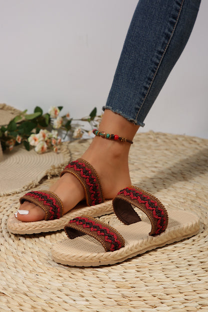 Fiery Red Woven Straps Slip On Flat Slippers - LA Grand