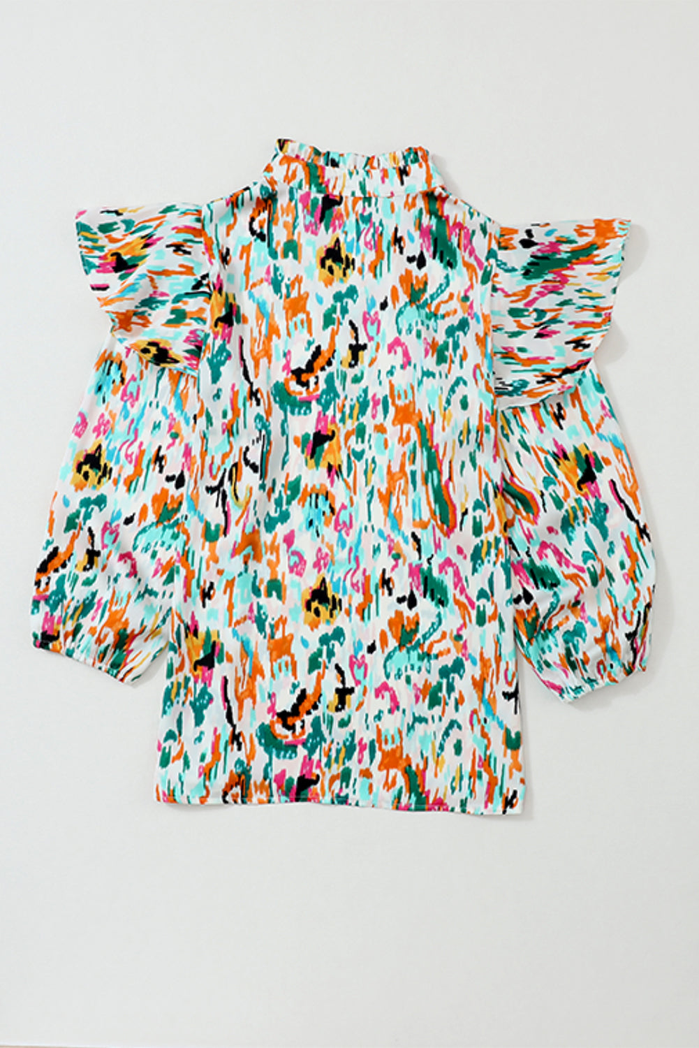 Multicolour Abstract Print 3/4 Puff Sleeve Ruffle Blouse - LA Grand