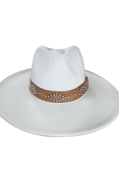 White Studded Wide Brim Panama Hat - LA Grand