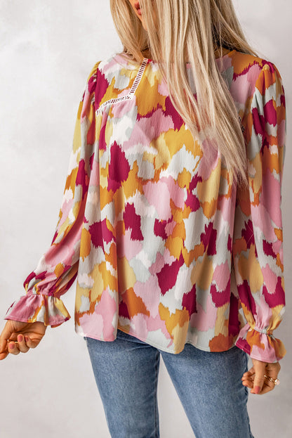 Multicolor Abstract Printed Long Sleeve Blouse - LA Grand