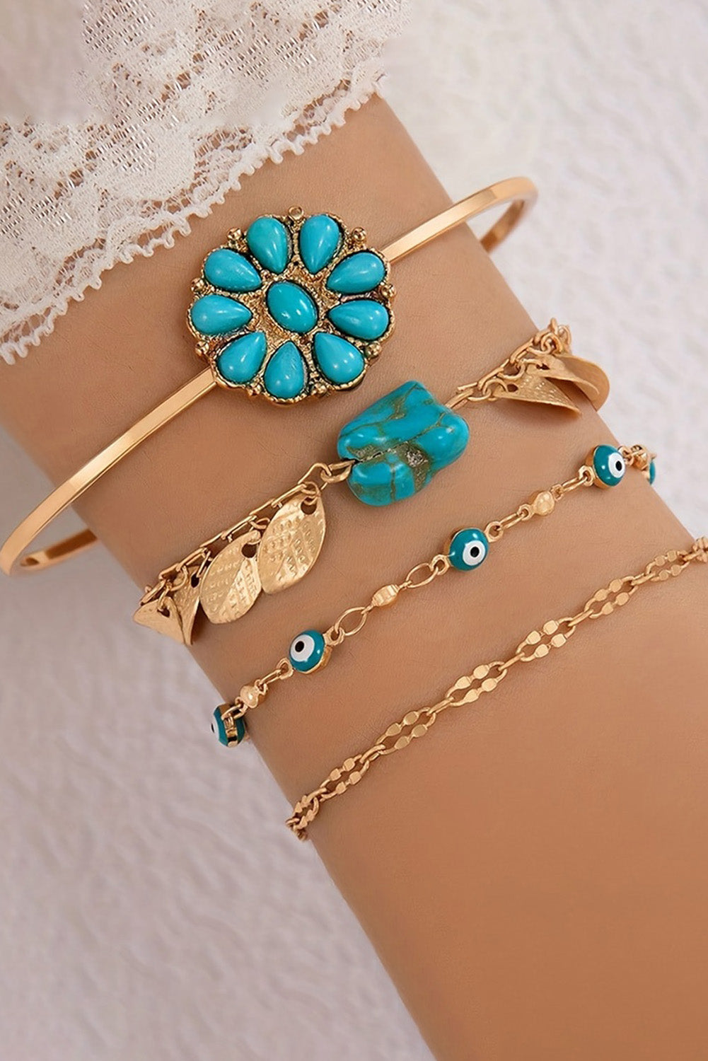 Gold Boho Turquoise Inlaid 4pcs Bracelet Set - LA Grand