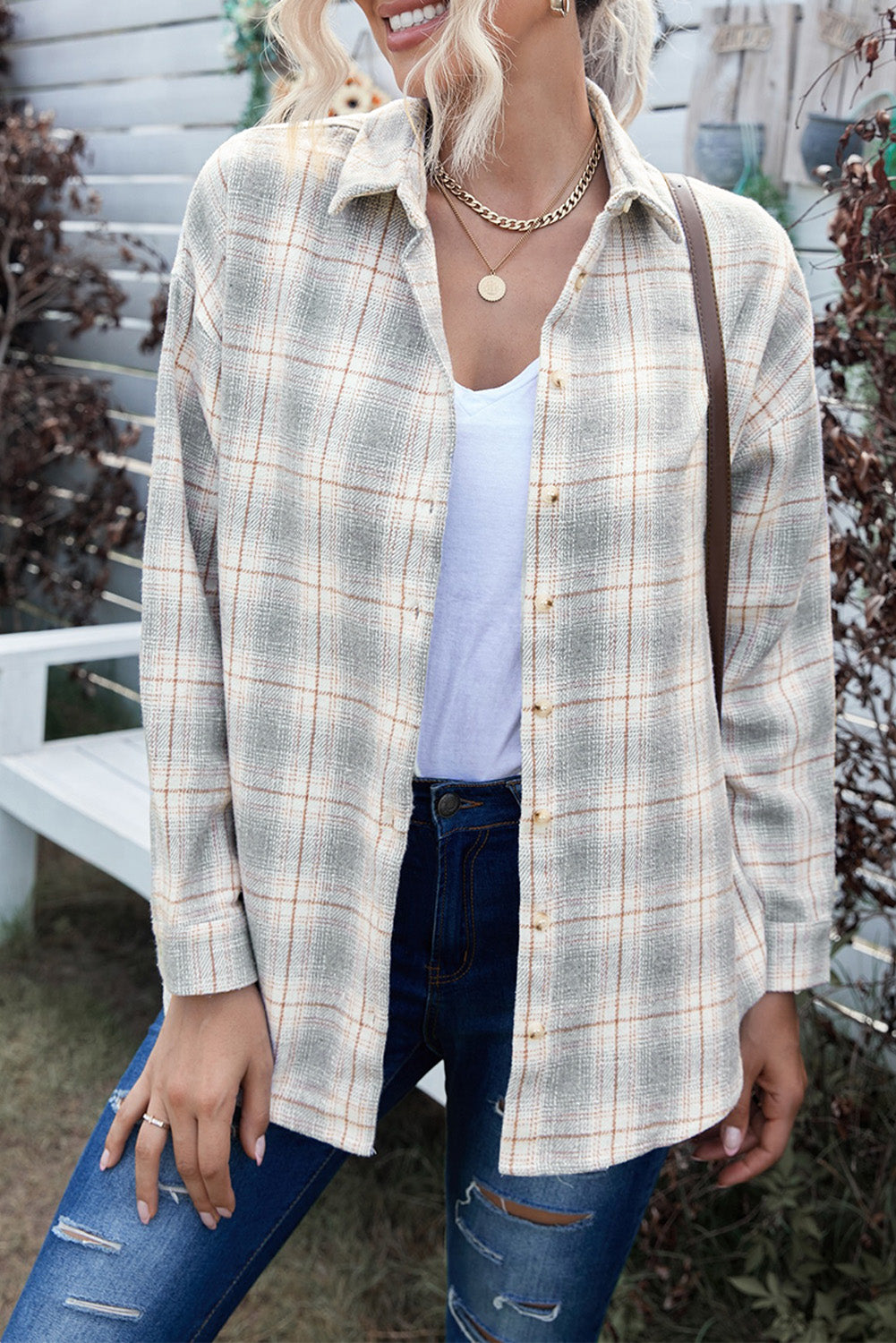 Buttoned Turn Down Collar Plaid Shirt - LA Grand