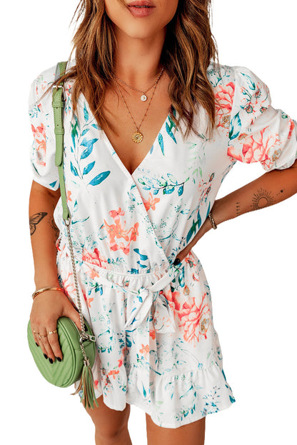 Floral Print Puff Sleeves Romper - LA Grand