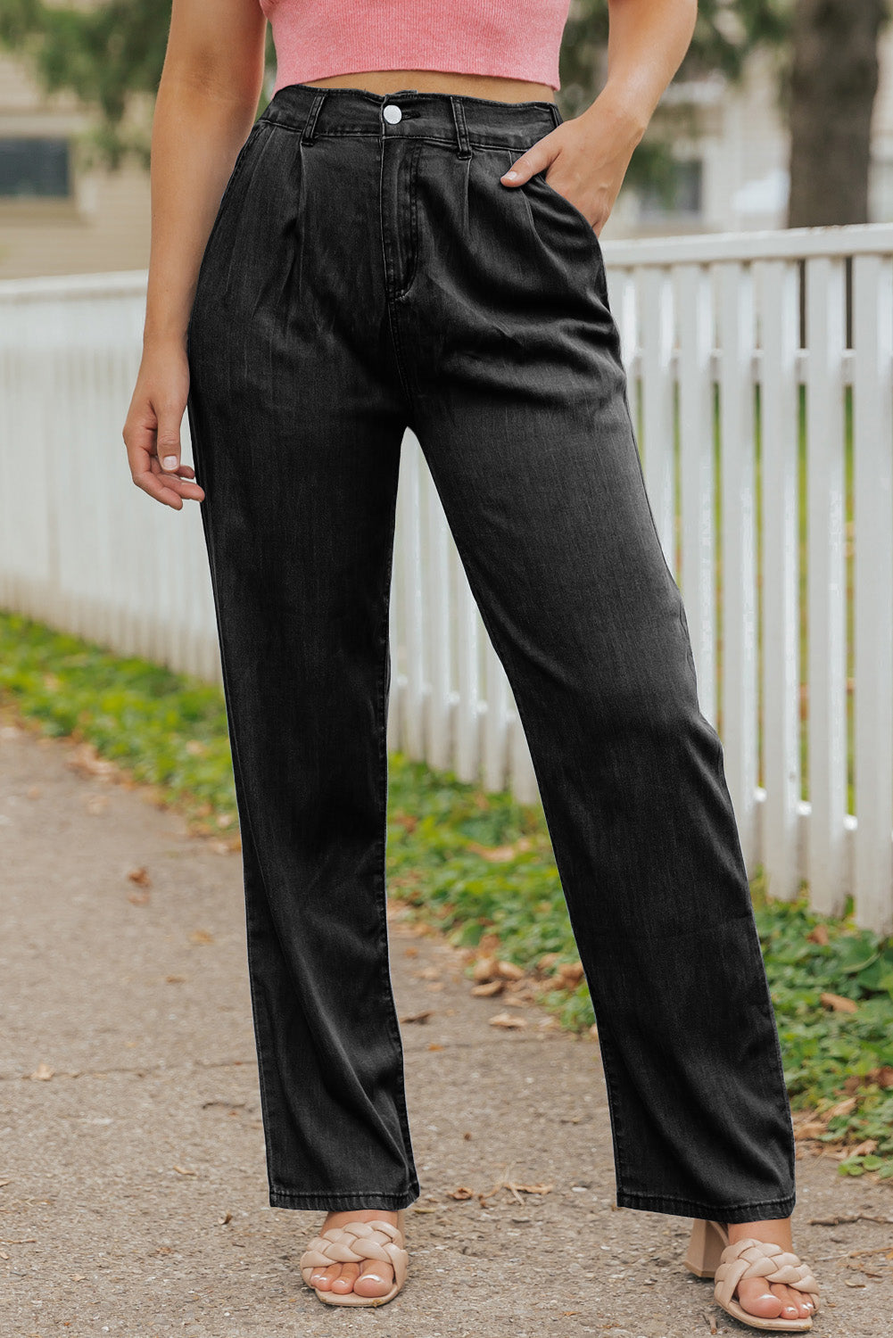 Black Tencel Wide Leg Soft Denim Pants - LA Grand