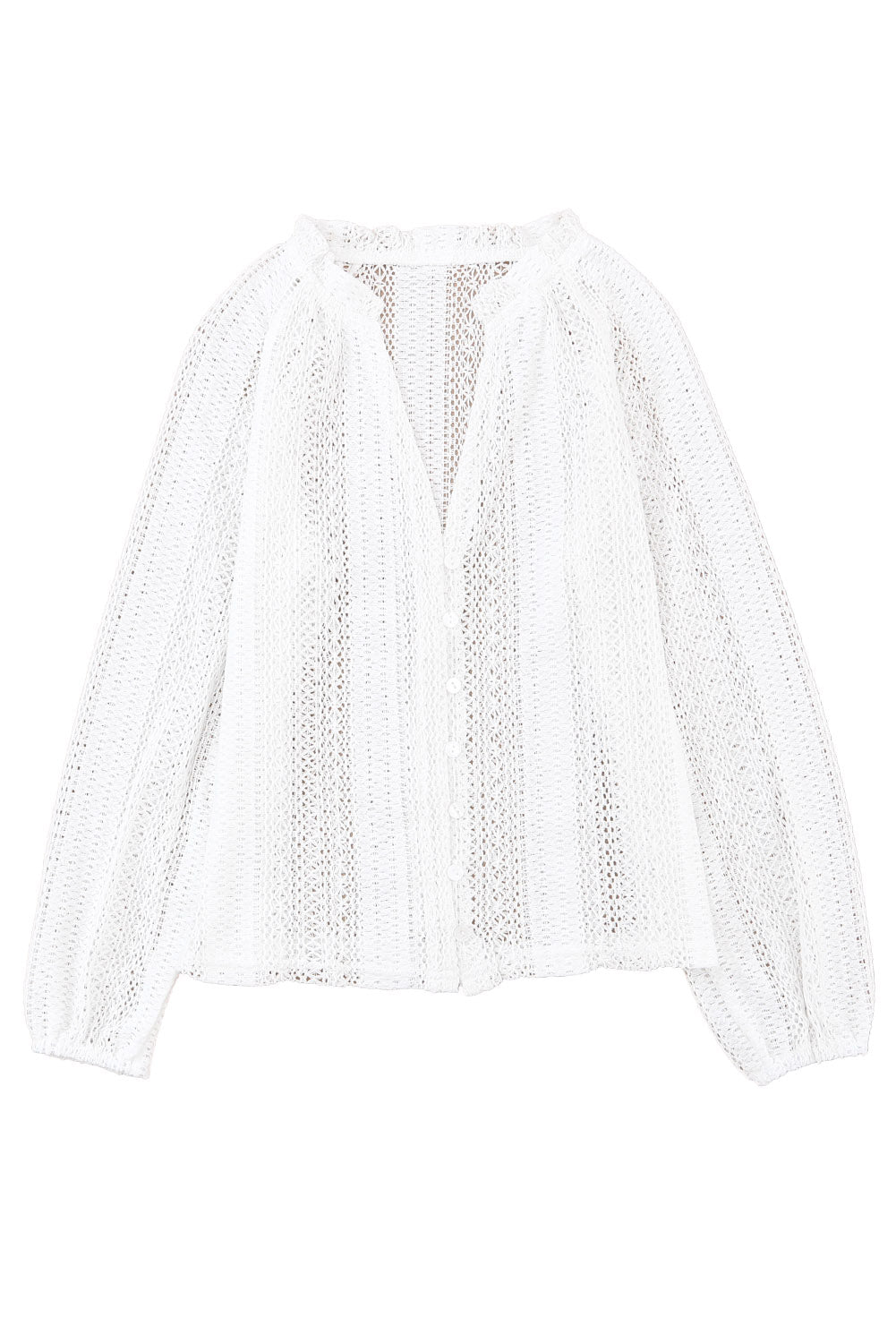 White V-Neck Long Sleeve Button Up Lace Shirt - LA Grand