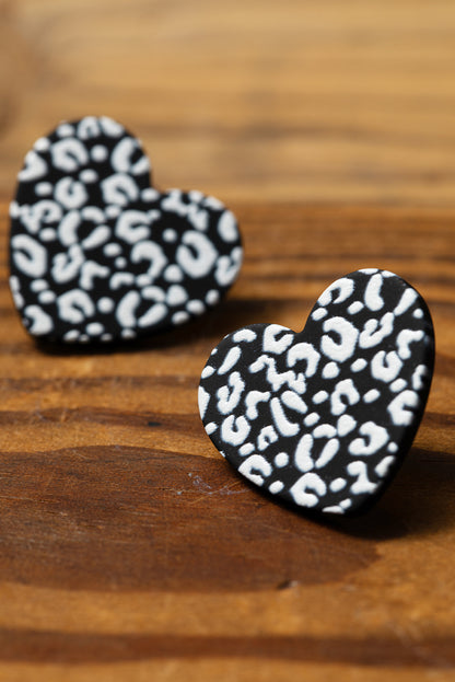 Black Leopard Heart Valentines Day Earrings - LA Grand