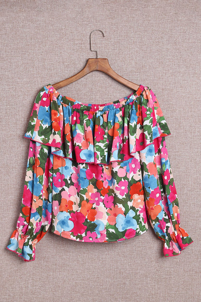 Floral Print Ruffled Off Shoulder Blouse - LA Grand