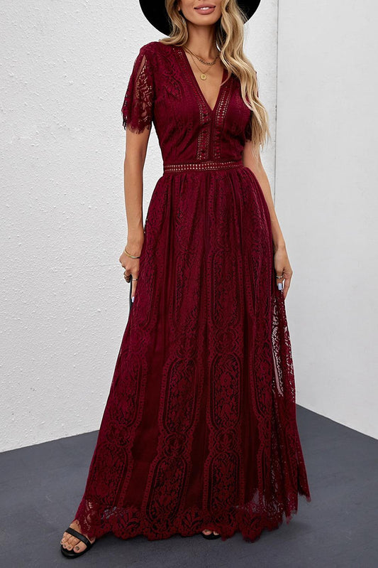 Fiery Red Blue Fill Your Heart Lace Maxi Dress - LA Grand