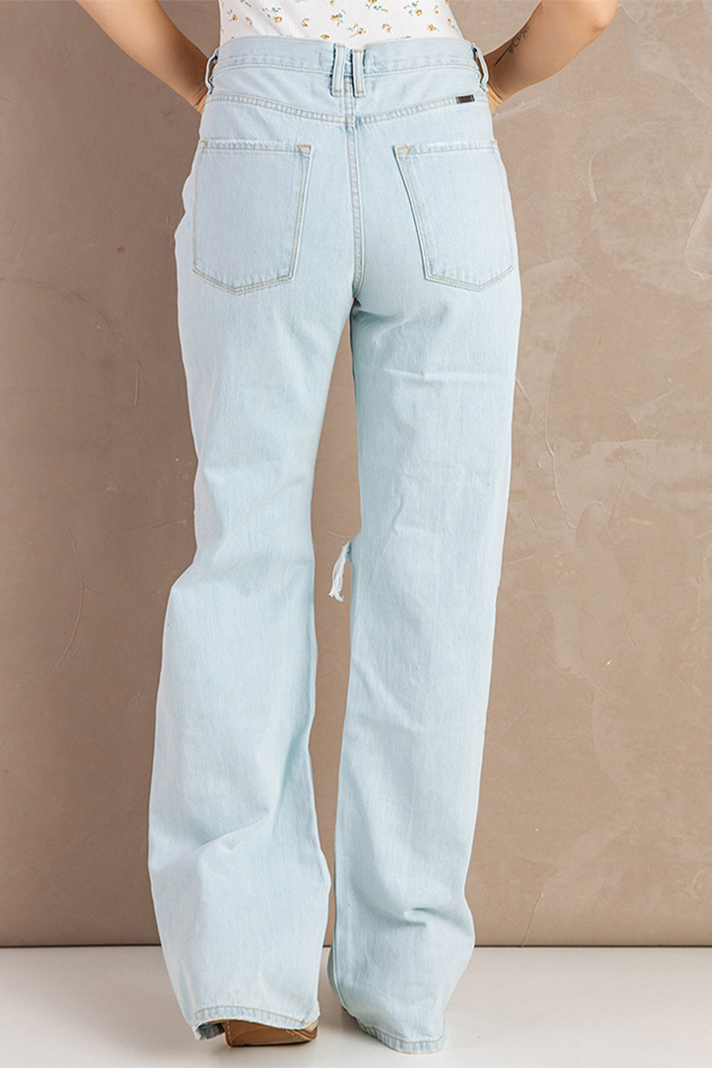 Sky Blue Washed Ripped Knee Wide Legs Jeans - LA Grand