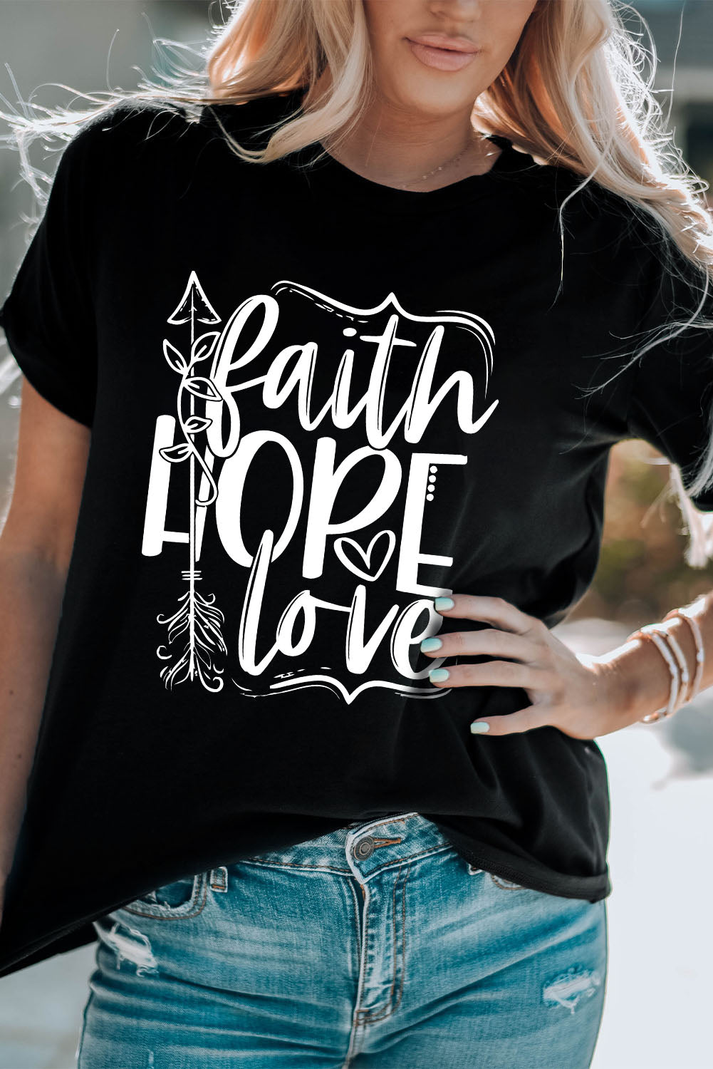 Black Faith Hope Love Graphic T Shirt - LA Grand