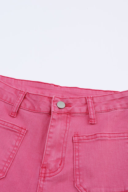 Pink Ankle-length Flare Leg Raw Hem Jeans - LA Grand