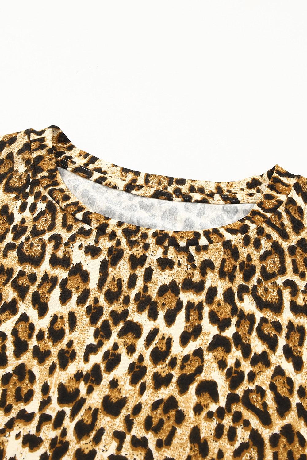 Leopard Print Short Sleeve A-line Mini Dress - LA Grand