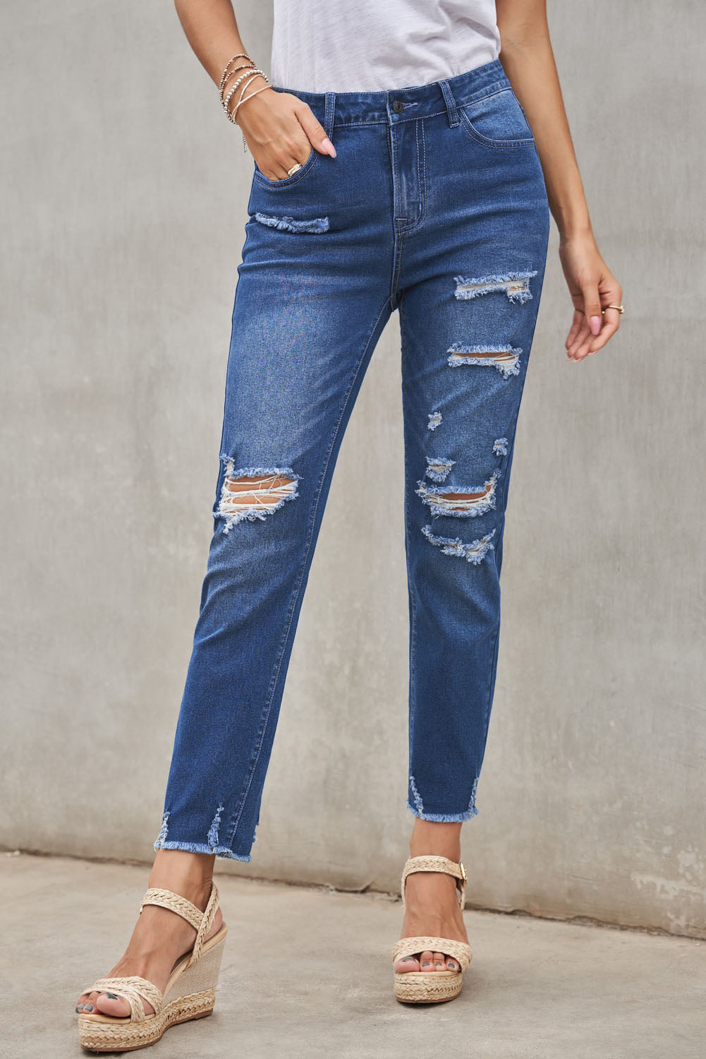 Light Blue Distressed Denim Pants - LA Grand