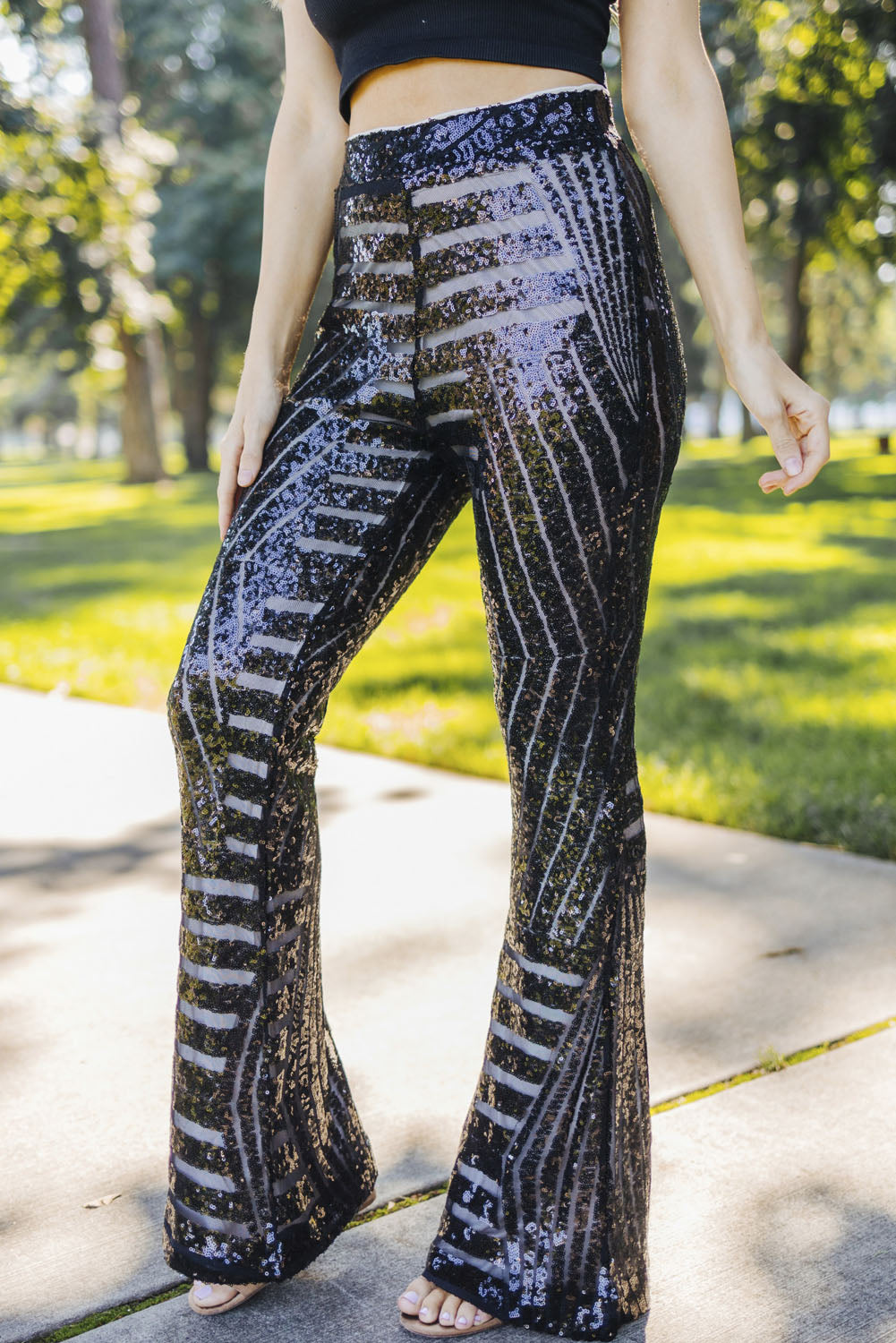 Black Sequin Wide Leg Pants - LA Grand