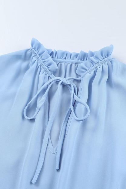 Light Blue V Neck Long Sleeve Ruffle Tiered Mini Dress - LA Grand