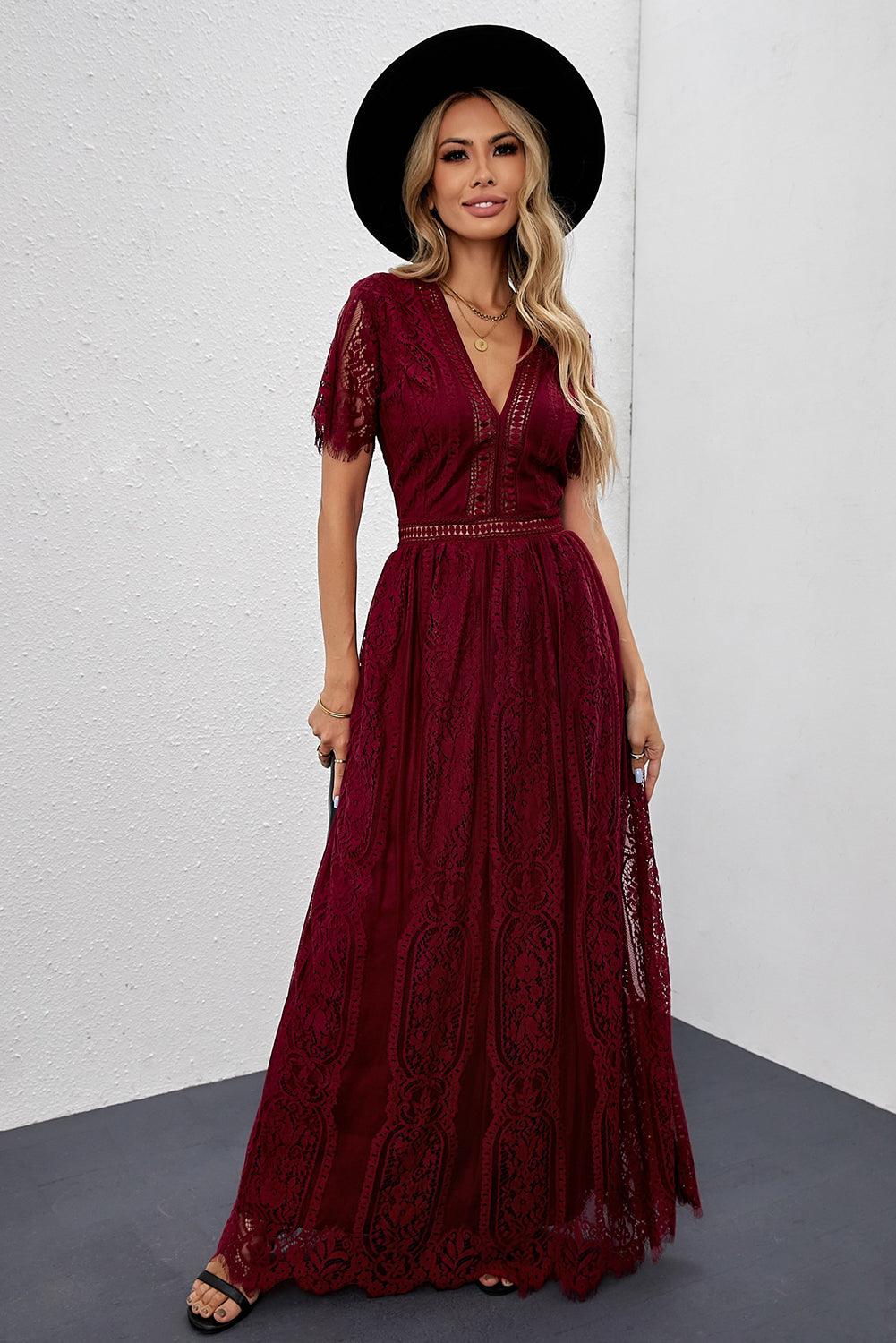 Fiery Red Blue Fill Your Heart Lace Maxi Dress - LA Grand