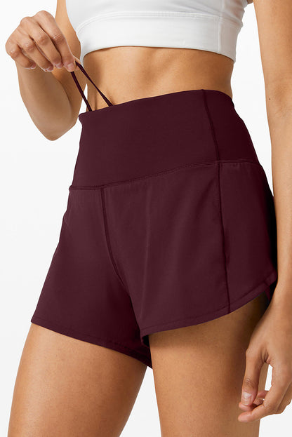 Burgundy Wide Waistband High Waist Sports Shorts - LA Grand