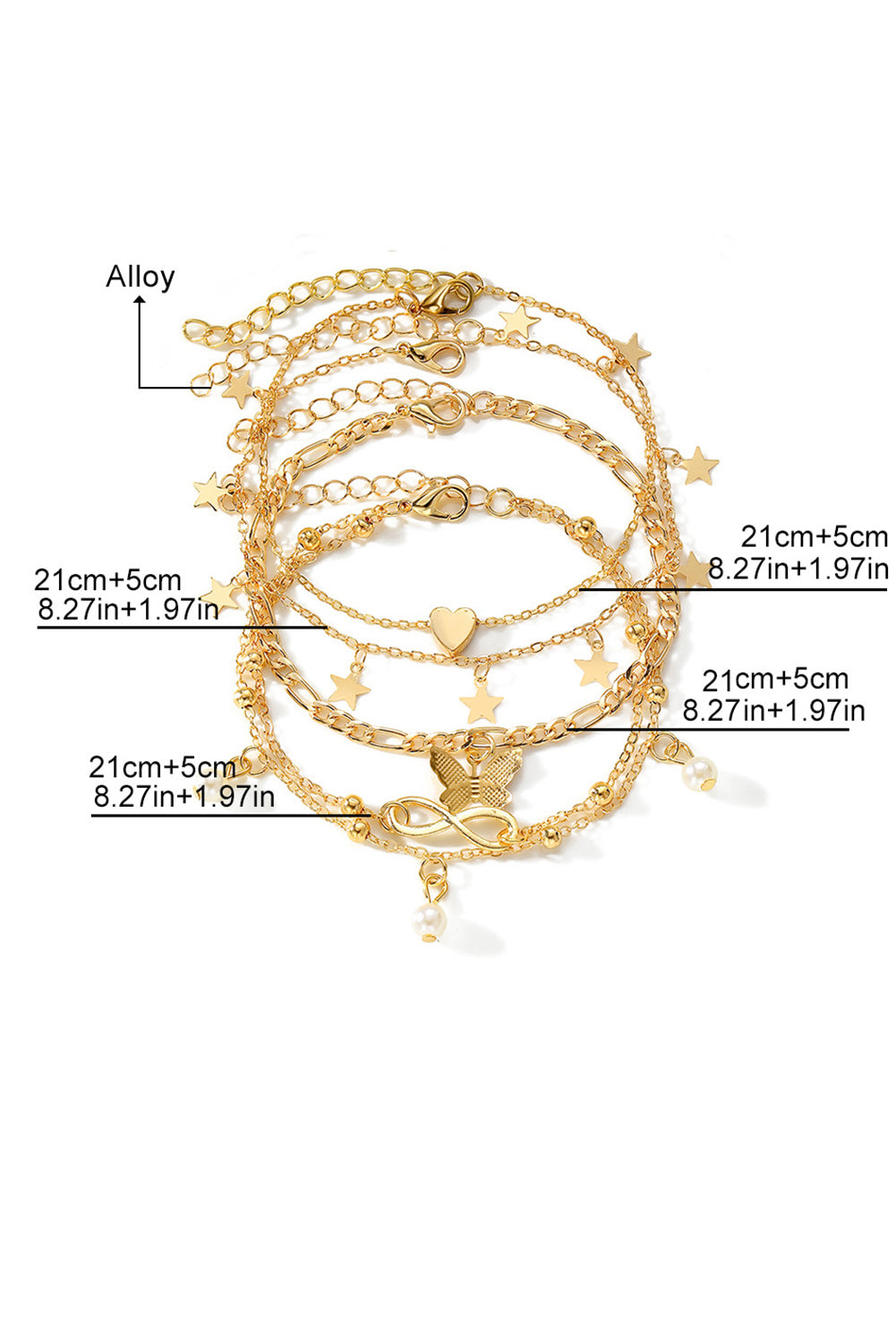 Gold Pearl Butterfly Multi-layer Pendant Anklet - LA Grand