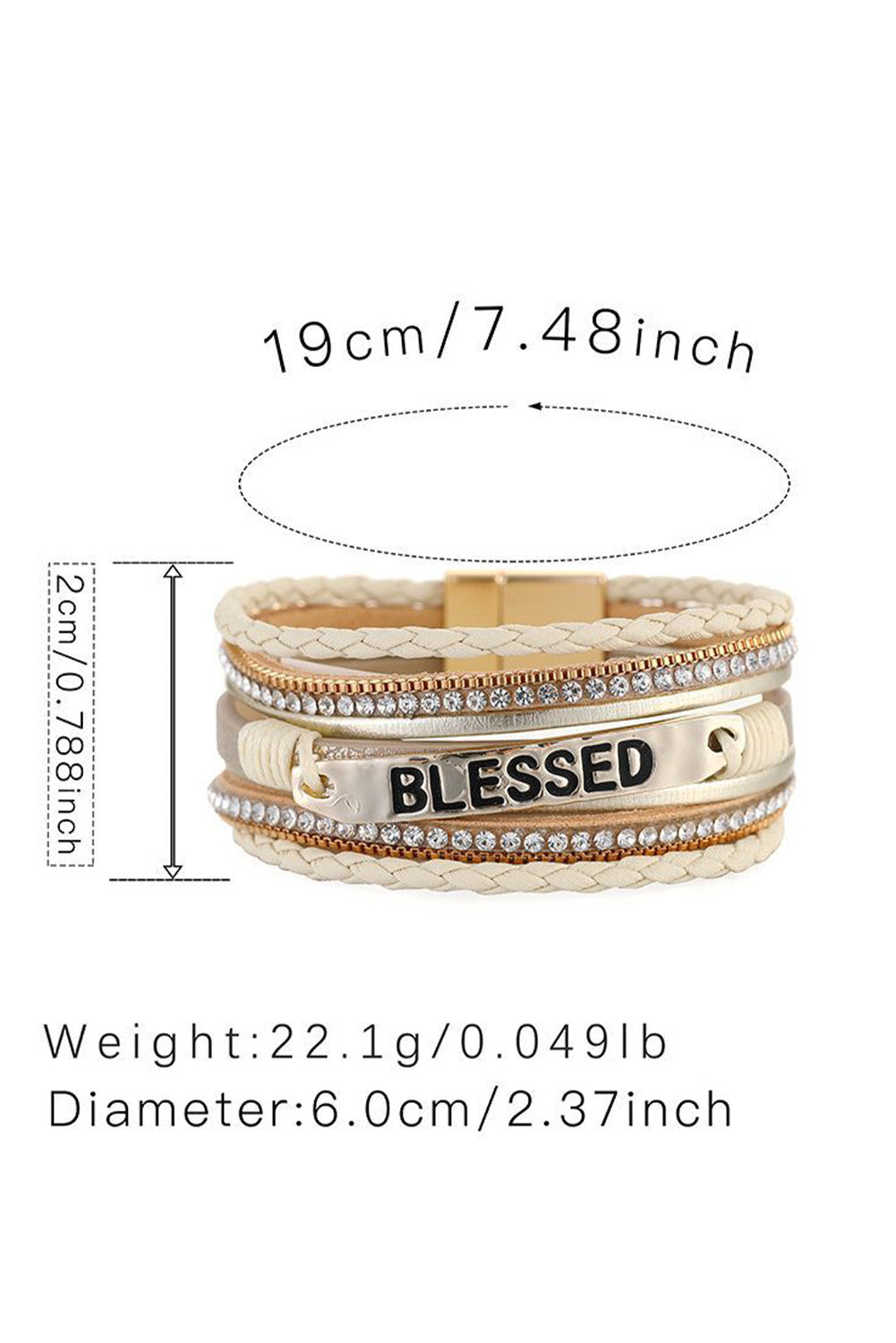 Beige BLESSED Rhinestone Braided Detail Buckle Bracelet - LA Grand