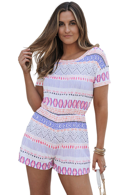 Multicolor Aztec Print Short Sleeve Romper - LA Grand