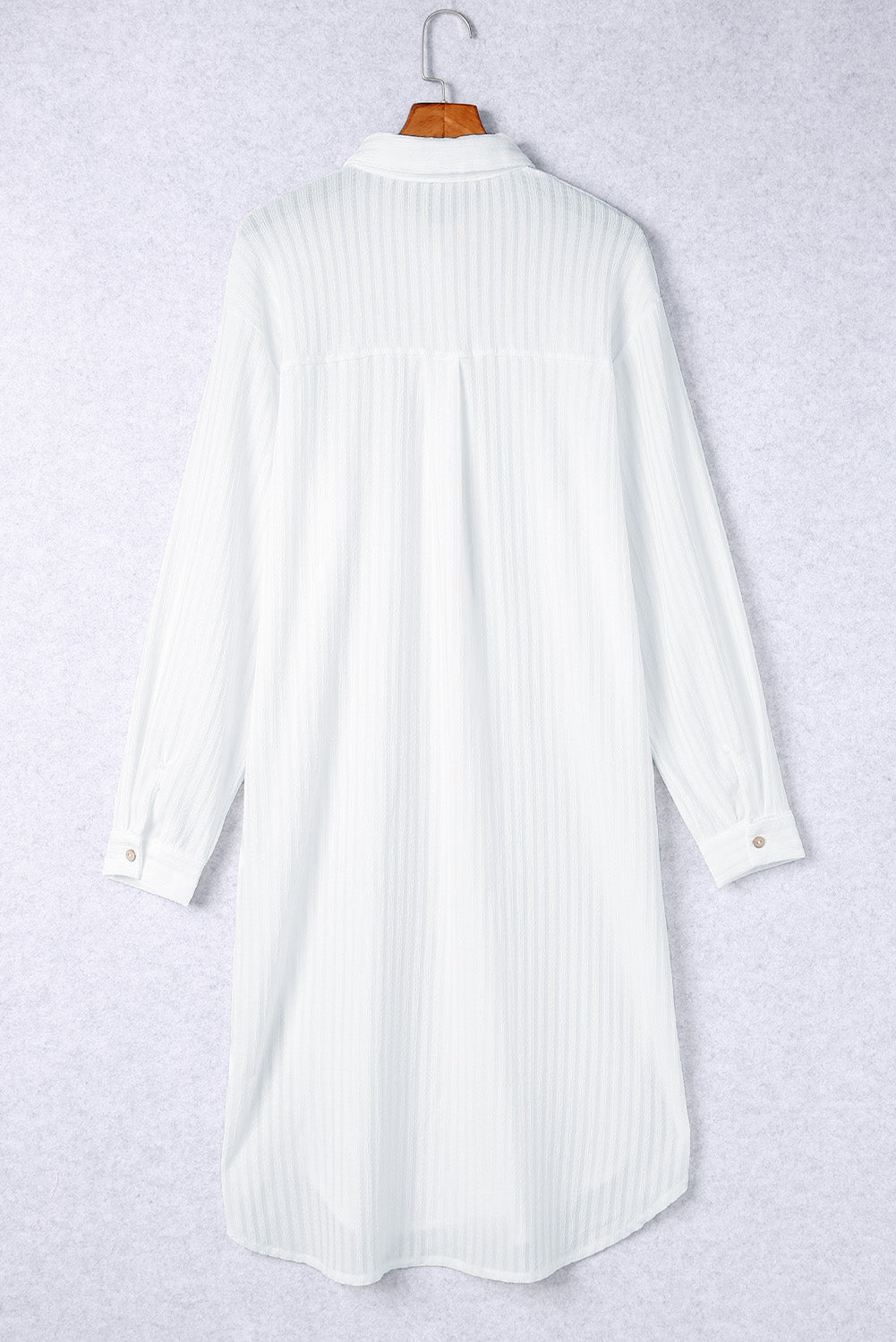 White Striped Crinkle Button Front Cover Up Shirt Dress - LA Grand